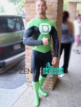 

Free Shipping Green And Black DC Universe Green Lantern Superhero Costume Male Zentai Catsuit For Halloween Cosplay Costume