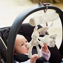 Rabbit baby music hanging bed safety seat plush toy Hand Bell Multifunctional Plush Toy Stroller Mobile Gifts Free Shipping