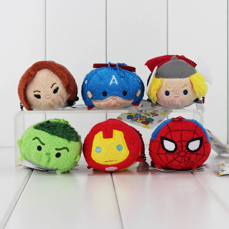 6Style 9cmTsum Tsum the Captain America IronMan green Hulk Black Widow Spiderman Thor Screen Cleaner plush