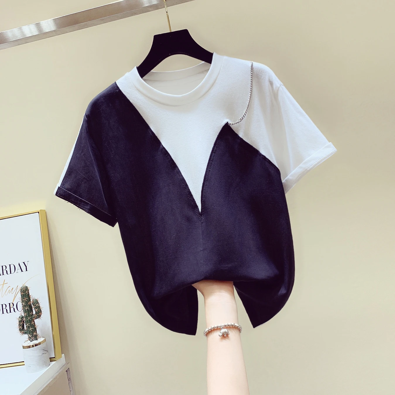 

Short-sleeved T-shirt Female 2019 Summer New Korean Style Cotton Wild T Shirt Women Fashion Casual Round Collar Women Tops