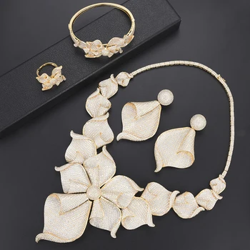 

GODKI Luxury Flower Cubic Zirconia Necklace Earring Set African Nigerian Wedding jewelry Sets For Women Dubai Bridal Jewelry Set