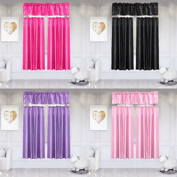 

3Pcs Pure Color Kitchen Home Curtain With Swag Tier Window Curtain Set Bedroom Living Room Curtains Window Curtain Drapes Voile