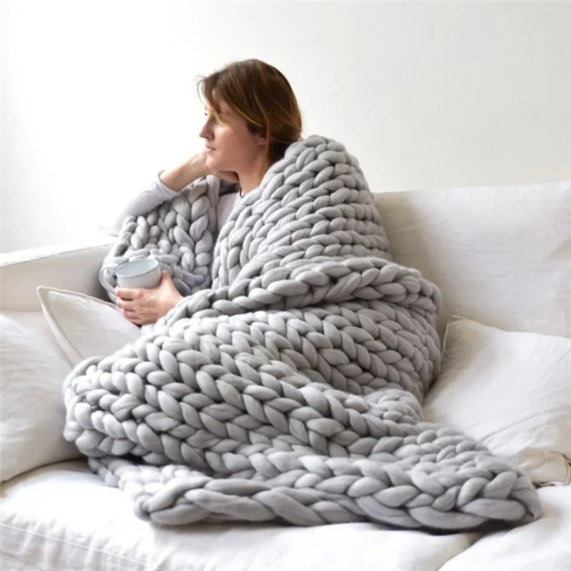 Толстое шерстяное одеяло ручной работы, мягкое теплое одеяло, Одноцветный практичный, высококачественный, прочный зимний плед - Цвет: N