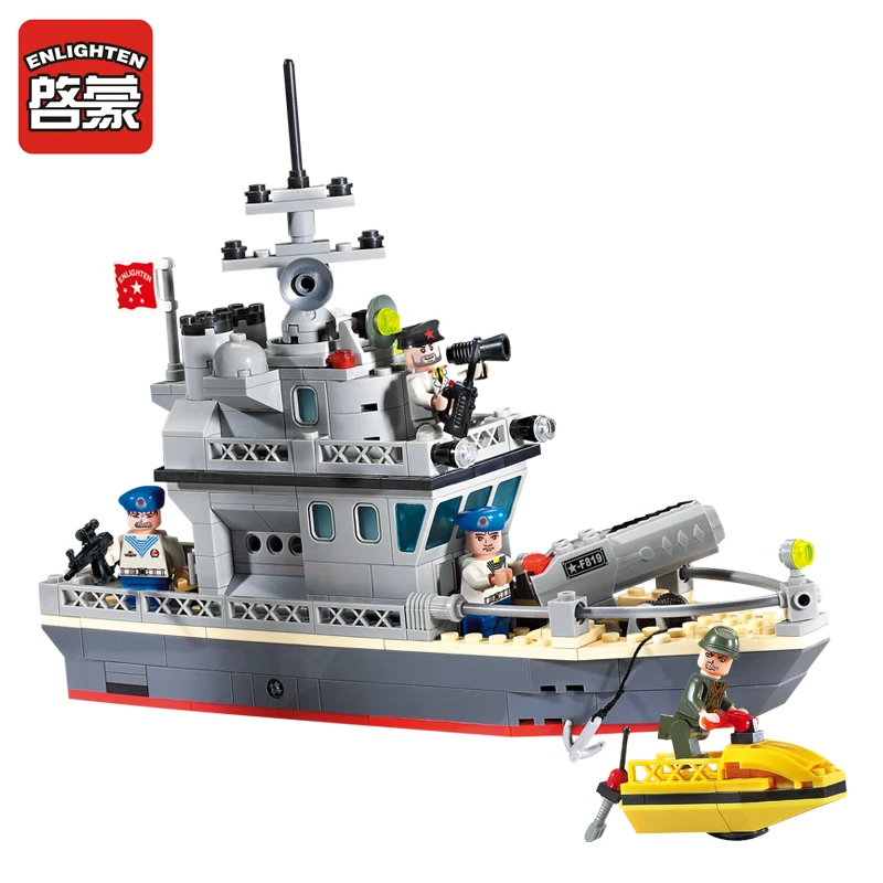 Goedkoop ENLIGHTEN CombatsZone Militaire Eiland artillerie bataljon Slagschip Oorlogsschip Marine Model Bouwstenen minifig Kinderen Speelgoed