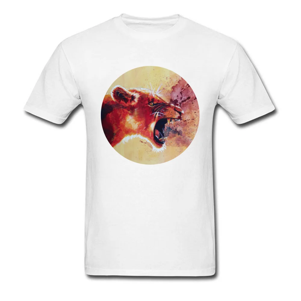Men New Coming Tops Shirt O-Neck Summer/Autumn 100% Cotton Top T-shirts Fashionable Short Sleeve Roar Lion portrait Tshirts Roar Lion portrait white