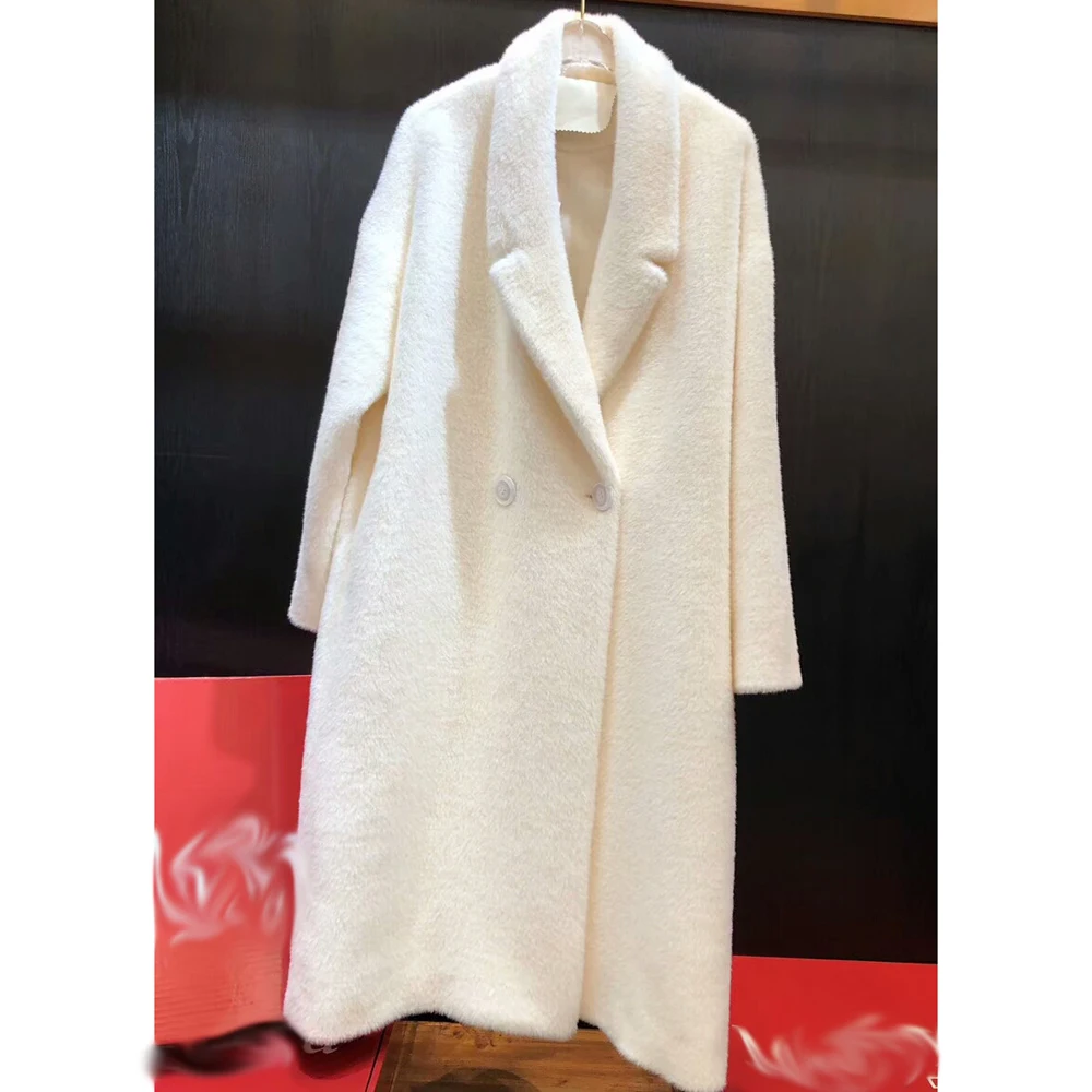 

2019 Elegant White Faux Golden Mink Cashmere Clothing Female Autumn Loose Faux Mink Outwears Good Quality Clothing