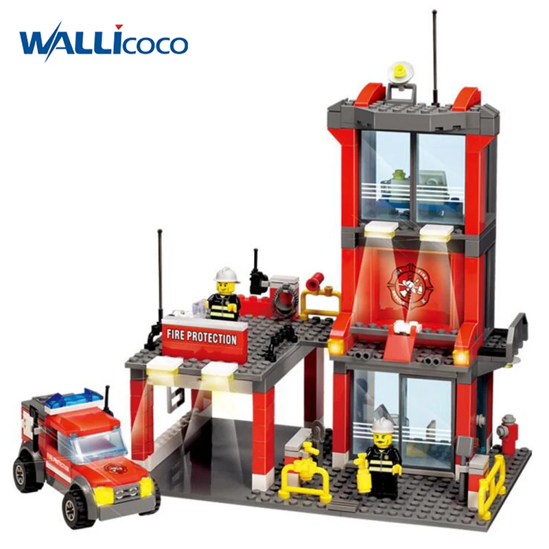 

300pcs City Fire Station Building Blocks set with mini Firefighter figures Truck car DIY Enlighten Bricks Toys for Children Boy