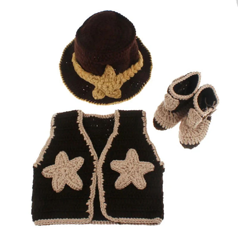 Baby Western Cowboy Hat Boots Vest Costume Outfit Newborn Photography