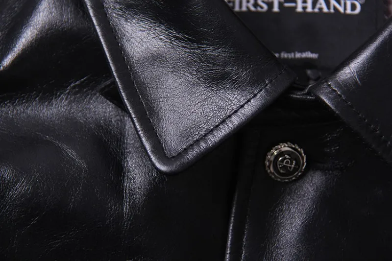 Повседневная мужская куртка из натуральной конской кожи, роскошная дизайнерская мужская куртка с отложным воротником и черными карманами на пуговицах