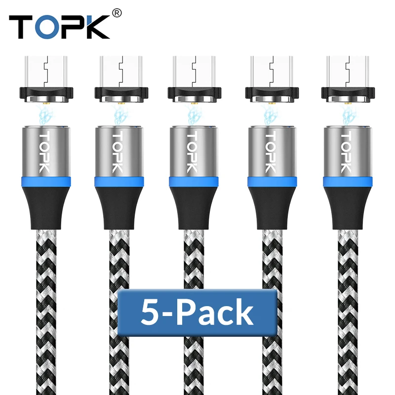 TOPK [5 Pack] RLine R светодиодный магнитный кабель Micro USB для Samsung|Кабели мобильных