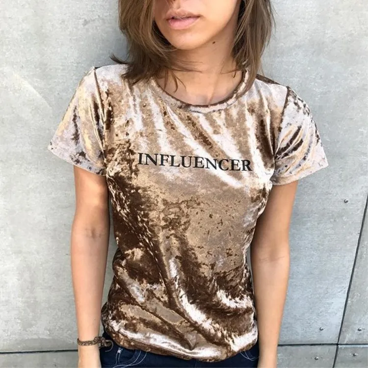 

Women T-shirts velvet suit popular lady's Slim Summer letter Print Casual Slim Women Tops T-Shirts fashion flannel