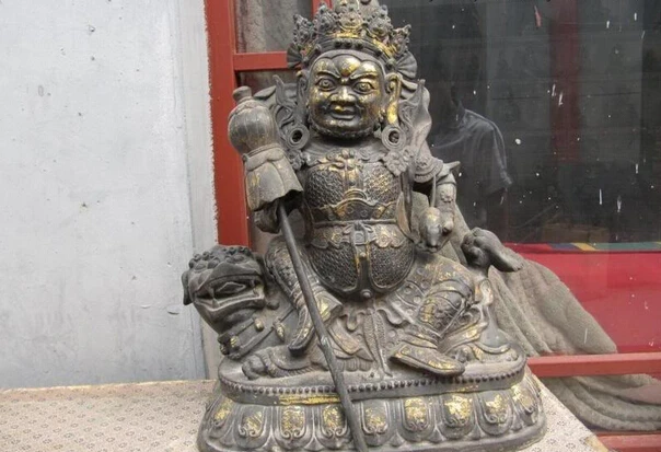 

song voge gem S1051 Tibet Buddhism bronze copper Vaishravana Ride on Foo Dog Buddha Statue