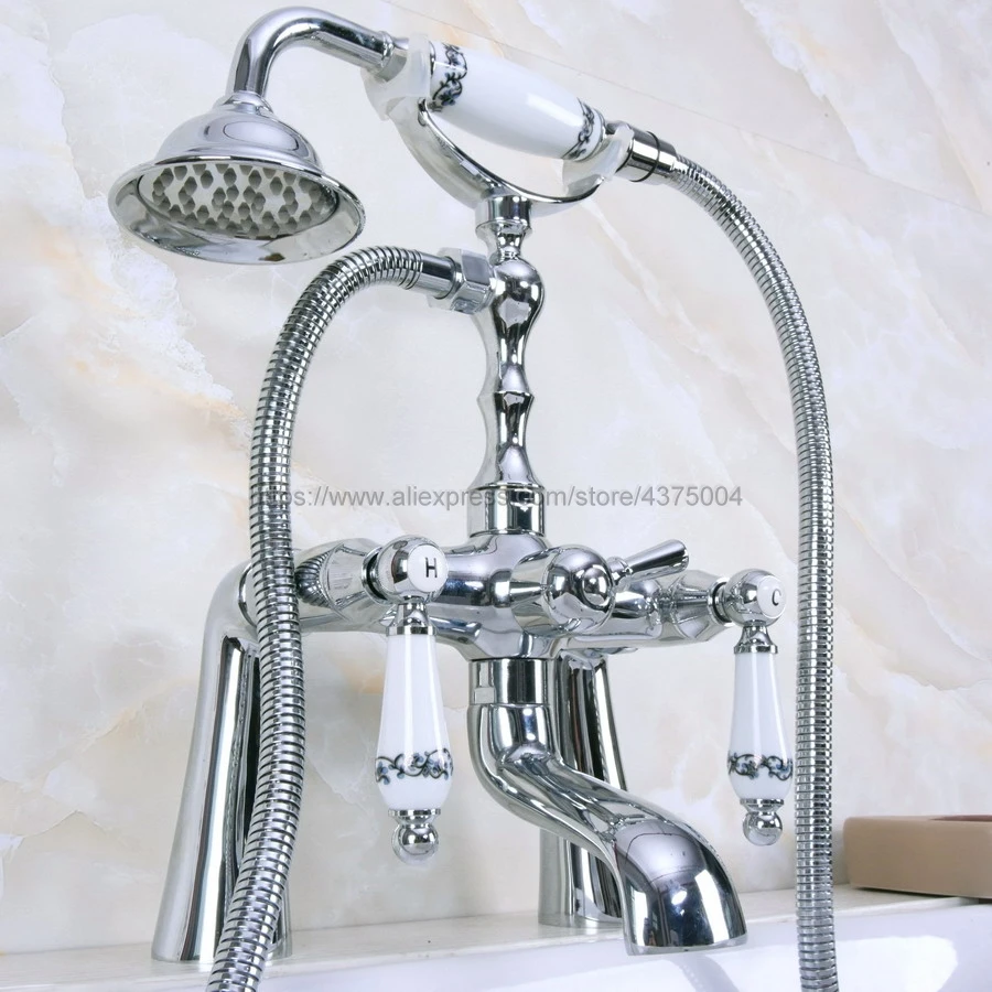 

Bathtub Faucets Polished Chrome Bathroom Faucet Mixer Tap Deck Mounted Hand Held Shower Head Kit Shower Faucet Sets Nna114