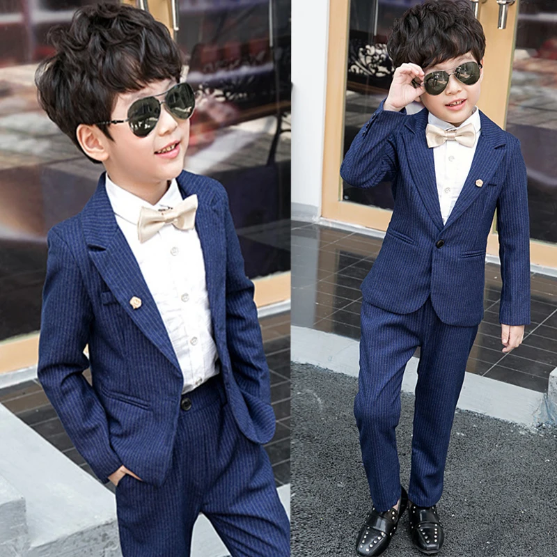 boy blazer Suit kid clothing set shirt jacket pant bow 4pcs wedding flower Boy dress child