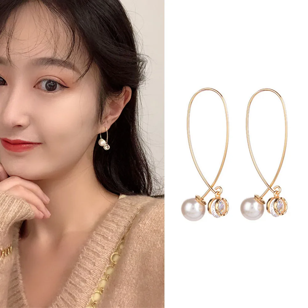 

Delicate Imitation Pearl Crystal Drop Earrings for Women Sweet Frosty Cross Dangle Earrings Party Wedding Jewelry