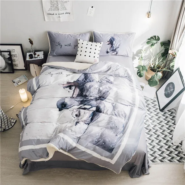 Gray Color 4 Pcs Queen Size Comforter Set Bedding High Quality Gray Color 4 Pcs Queen Size Comforter Set Bedding High Quality Cartoon Duvet Cove Bed