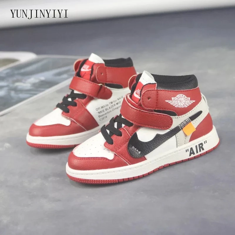 

High Quality Brand Ankle High Air Kids Skateboarding Shoes Contrast Color Boys Girls Leather Sneakers Children Casual Shoes