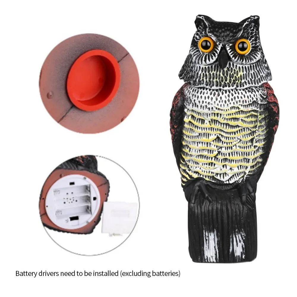 Billig Realistische Vogel Scarer Rotierenden Kopf Sound Eule Prowler Decoy Schutz insekt Repellent Pest Control Scarecrow Garten Hof Bewegen