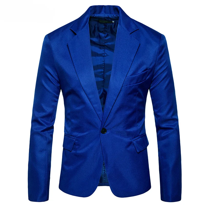 Весна/осень, Мужской Блейзер, приталенный, длинный рукав, Одноцветный, на одной пуговице, пиджак, Мужской Блейзер, пиджак, повседневный Блейзер, Masculino - Цвет: Royal blue