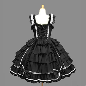 Классическое платье в стиле Лолиты для девочек; женский многослойный карнавальный костюм; хлопковое винтажное платье; платье для девочек; доступно 6 цветов - Цвет: Black White