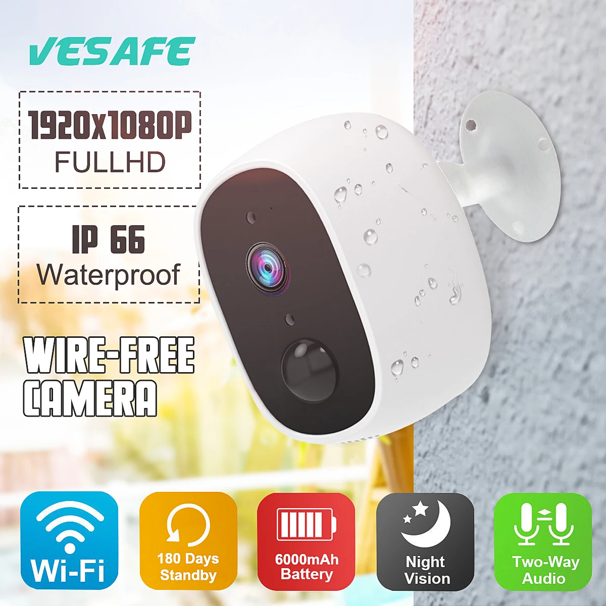 

Wireless Battery IP Camera 1080P Outdoor Full HD Wifi Camera Weatherproof Indoor Security WiFi IP Cam