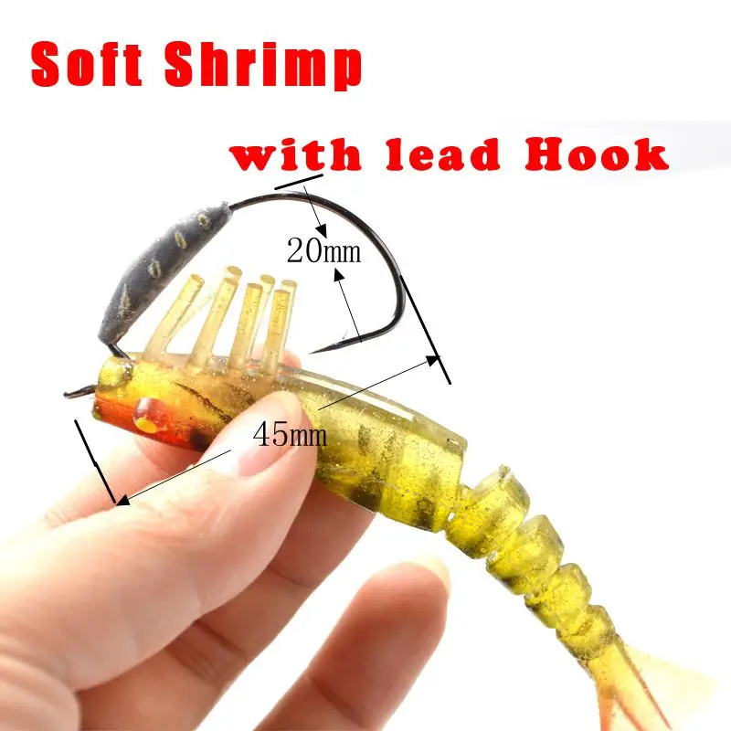 TOMA 3PCS/lot Soft Shrimp Fishing Lures Artificial Shrimp Baits 7g/10g/13g/19g Colors Soft Lure Bionic Bait With Lead Hook