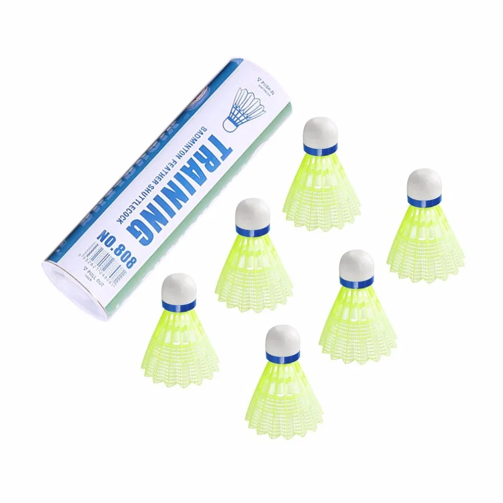 

6pcs Super Durable And Light Badminton Ball Plastic Nylon Training Shuttlecock Ball Yellow/White Shuttle Cork Ball