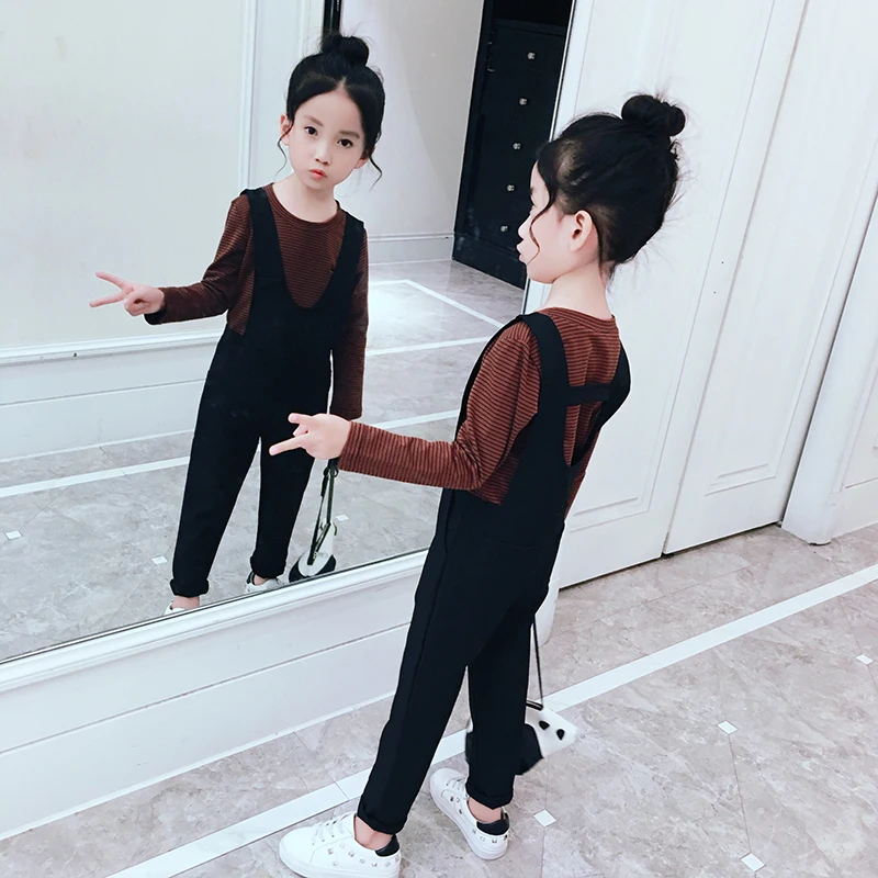 

2 3 4 5 6 7 8 9 10 11 12 Years Baby Girl Clothes Set Striped T Shirt + Overalls Pant 2pcs Back To School Oufits Teenage Clothing