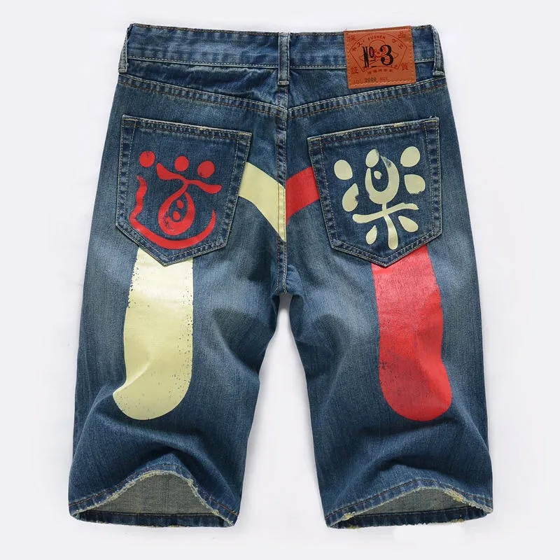 Аутентичные Evisu Весна Лето Новые Полки мужские повседневные джинсовые шорты дышащая стирка по колено Модные мужские прямые брюки