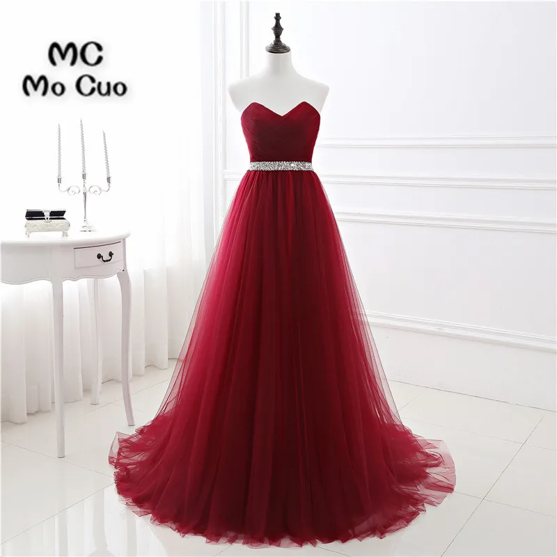 

Burgundy Prom dresses Long with Beaded Sashes Sweetheart long graduation dresses Tulle Lace Up Women Evening Prom Dress