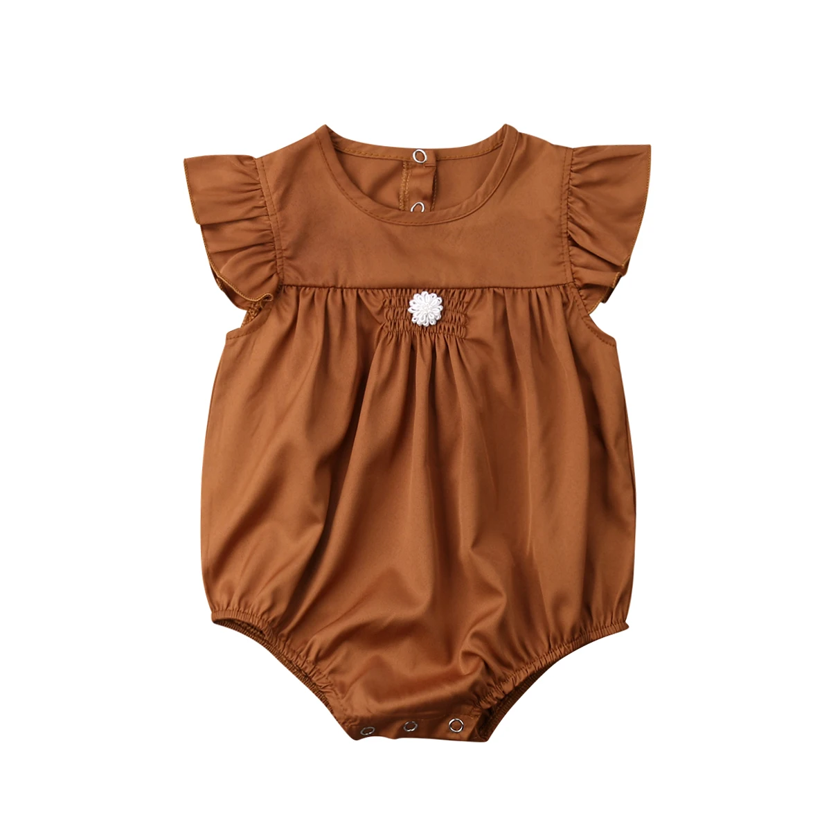 

Infant Newborn Baby Girl Ruffle Rompers Flutter Sleeve One-Piece Jumpsuits Playsuit Summer Outfits Clothes 0-18 Months Brown