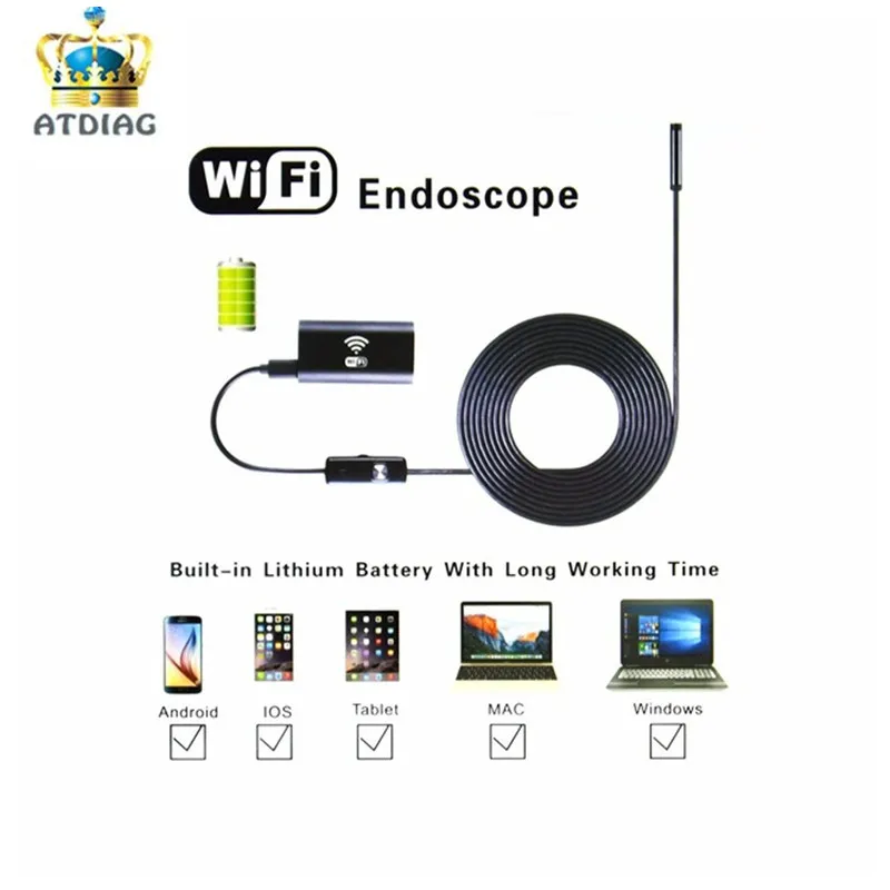 Мини эндоскоп 5 м 8 мм Wifi беспроводной для iOS Android бороскоп HD 720P 2.0MP 6LED трубка IP67