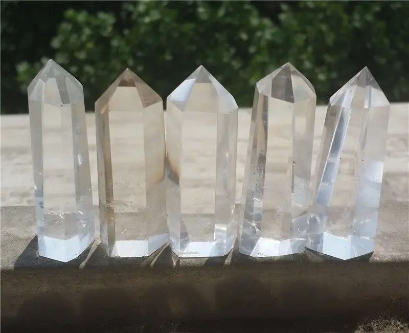

huij 00520 5Pecs NATURAL QUARTZ CRYSTAL WAND POINT HEALING Bronze Statue