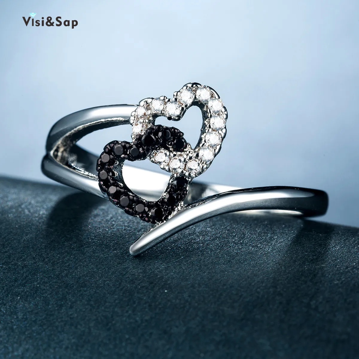 

Visisap Hollow Double Love Heart Rings for Women Lady Fashion Zircon Inlaid Engagement Anniversary Ring Wholesale Jewelry B2118