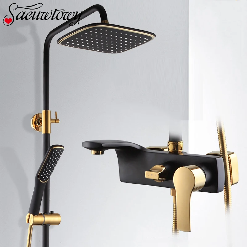 

Grand Shower Set Modish Black Gold Shower Head Can Be Lifted Concealed Wall-Mounted Bathroom Shower