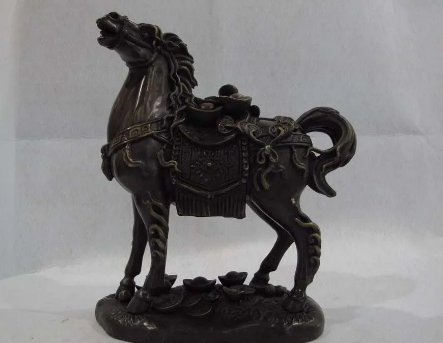 

Chinese pure bronze copper Lucky horse carry wealth Gold ingot fengshui Statue