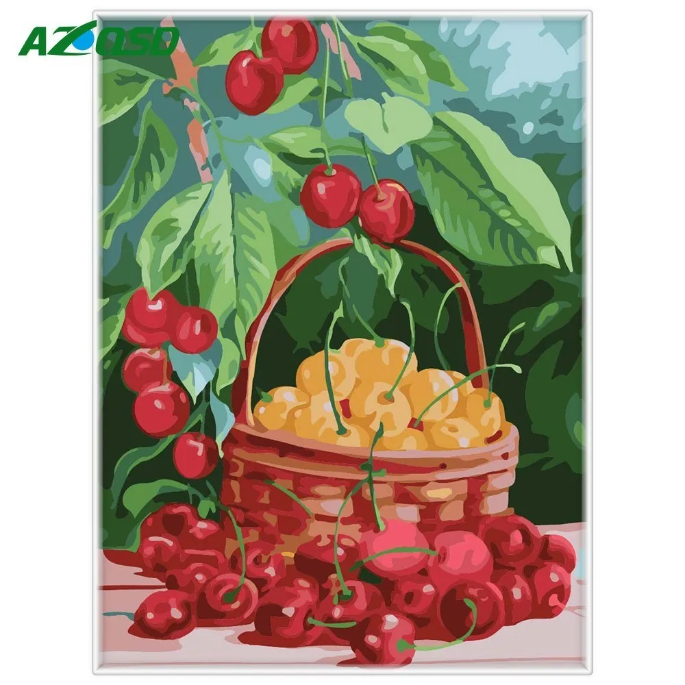 

AZQSD Picture Paint By Numbers Fruit Diy Oil Painting By Number Canvas Pictures Drawing For Living Room Cherry Wall Art