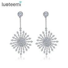 LUOTEEMI New Exaggerated Luxury Vintage Geometric Drop Earrings for Female AAA Cubic Zirconia Party Jewelry White Gold Plated