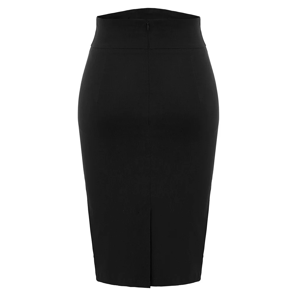 Классические женские юбки-карандаш до колена в винтажном стиле ретро, черные/темно-синие пуговицы, декорированные разрезом сзади, облегающая юбка