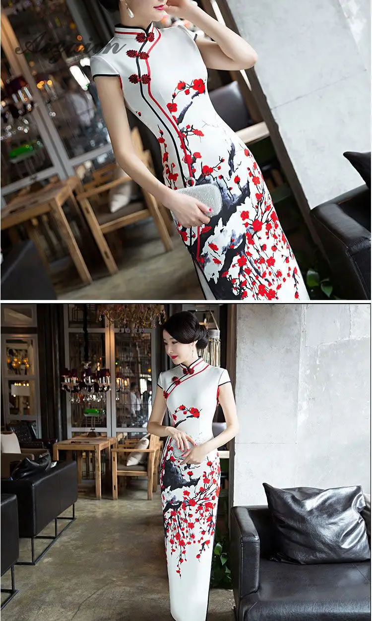 Китайское традиционное женское платье Cheongsam с красным цветком, китайское традиционное платье в восточном стиле, китайский магазин одежды