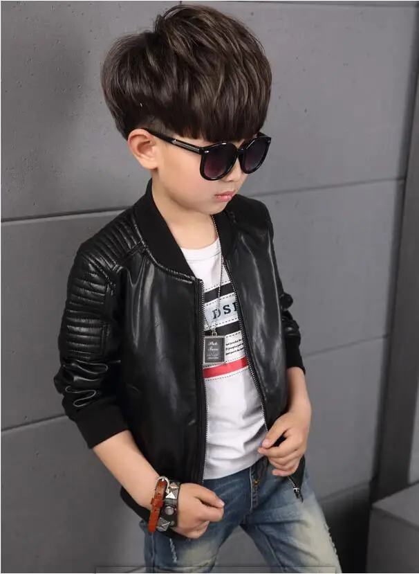 Пальто для мальчиков; детская одежда; модная повседневная куртка-бомбер с длинными рукавами для мальчиков; удобная простая детская куртка из искусственной кожи