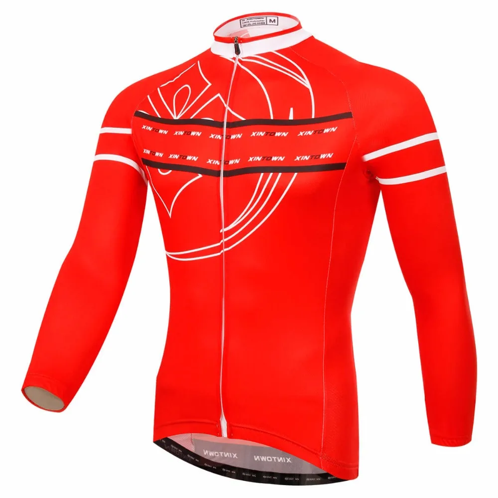 

XINTOWN New Men Women Long Sleeve Cycling Jersey Red Spring Autumn Long Sleeves MTB Road Wear Chute Board Cycling Clothing