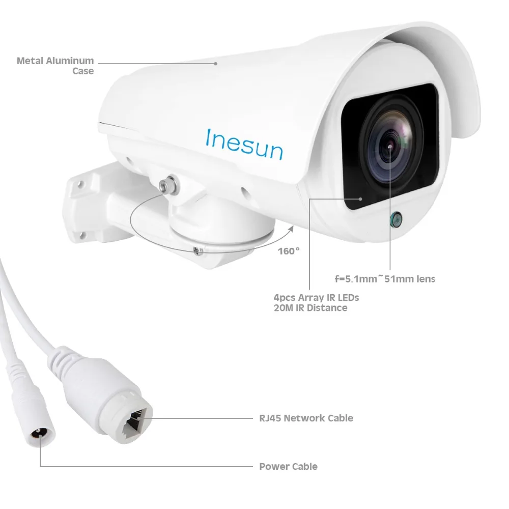 Inesun IP камера безопасности 2MP/5MP HD 2592x1944 10x оптический зум Автофокус открытый водонепроницаемый пуля Onvif ИК Ночное Видение IP Cam