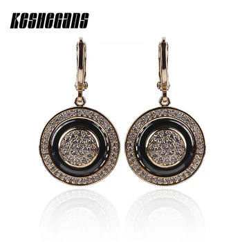 

Vintage Crystal Earring Round Copper With Ceramic Drop Earrings Rose Gold Hollow Back For Women Fashion Ethnic Trendy Jewelry