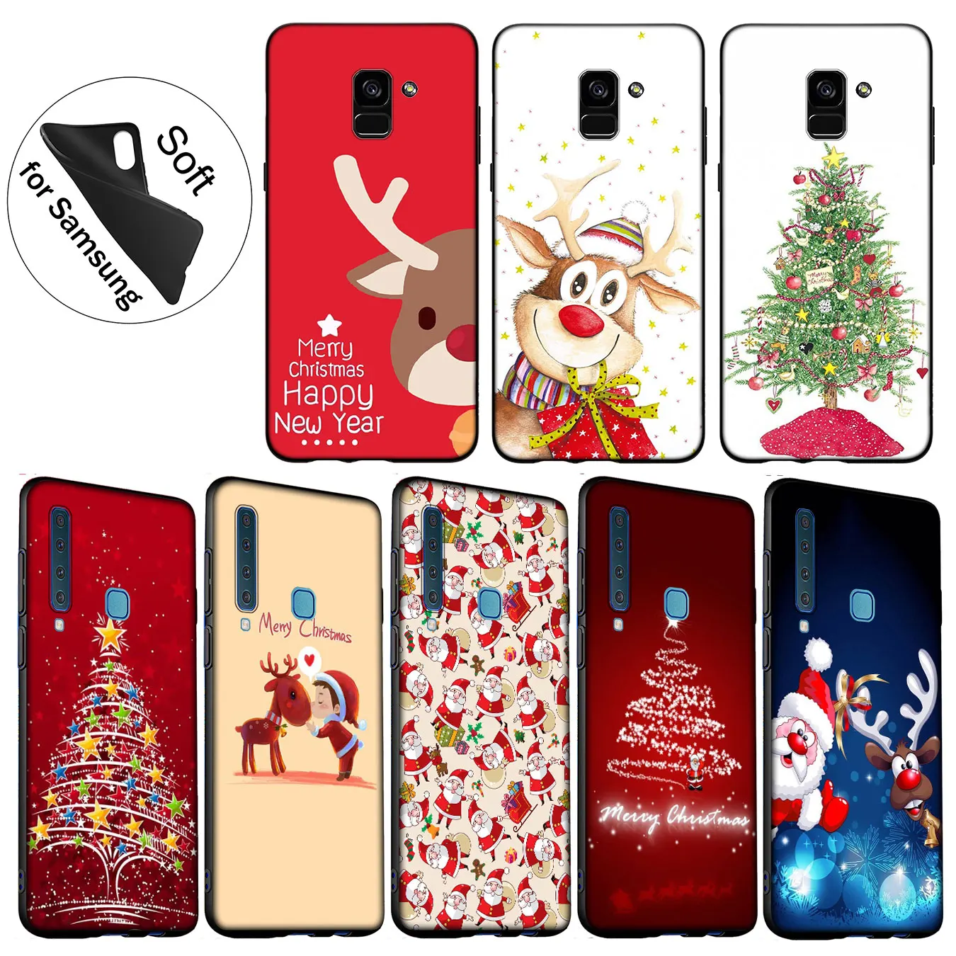 IYICAO New Year Christmas Soft Silicone Case for Samsung Galaxy A6 A9 A8 A7 2018 A3 A5 2016 2017 Note 9 8 10 Plus Lite |