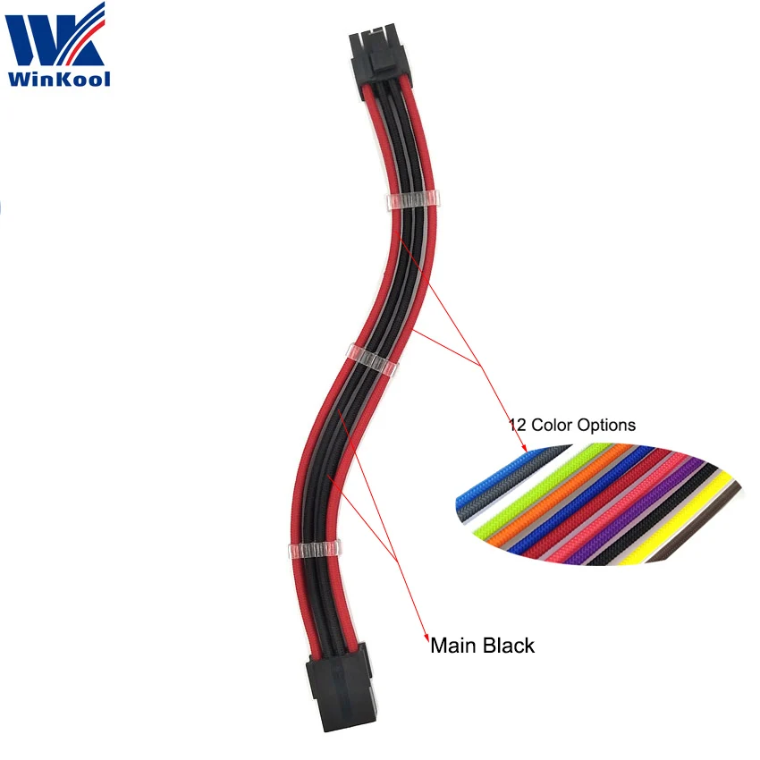 WinKool PCI E 8PIN 18AWG основной черный штекер (6 + 2P) К гнездовой муфте Удлинительный кабель