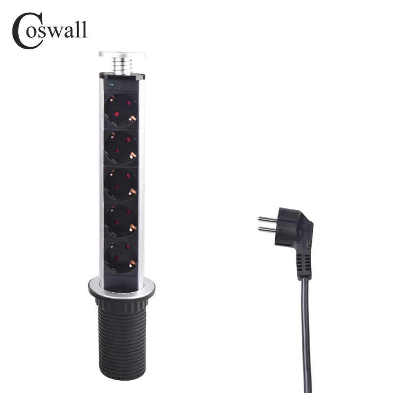

COSWALL 16A PULL POP UP 5 Power Socket Kitchen Table Desktop Sockets Retractable Worktop EU Outlet With Child Protective Lock
