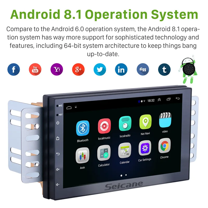 Seicane Android 8.1 7 inch 2Din Universal Car Radio GPS Multimedia Unit Player For Nissan TOYOTA Ki