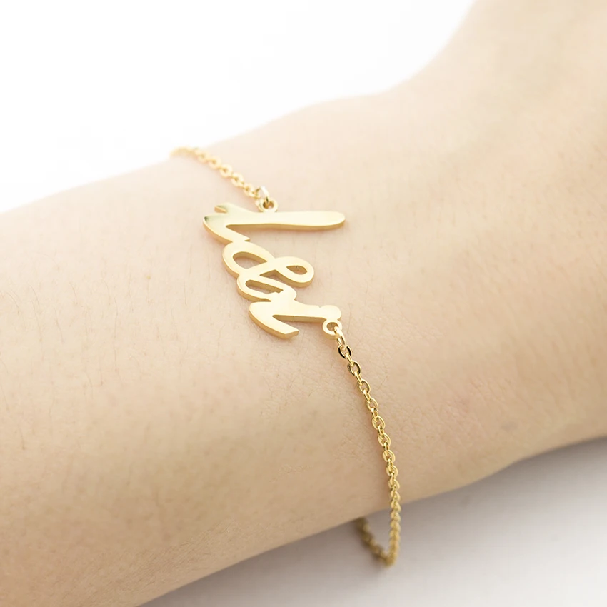 Stainless Steel Delicate Birthday Gifts - Personalized Custom Name Bracelet with Gold Chains for Women image 2