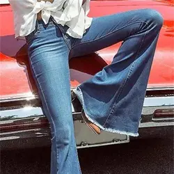CALOFE 2019 весенние женские джинсы синие расширенные книзу, со средней талией брюки-клёш женские сексуальные джинсы стрейч модные широкие